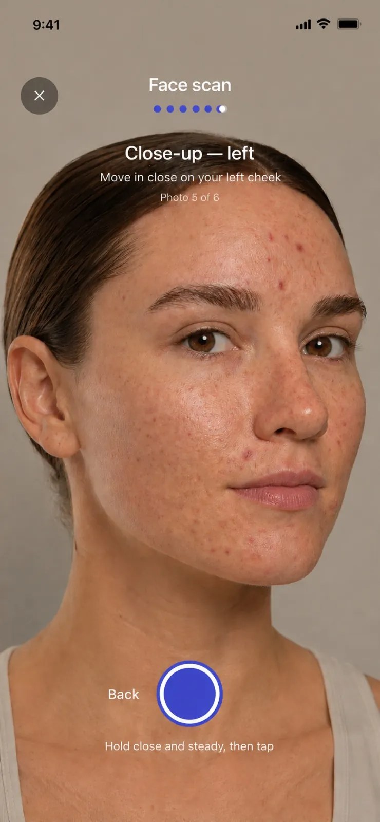 Skins face scan screen
